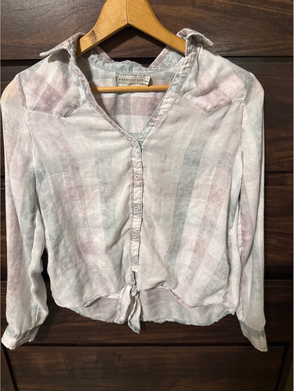 Paper Crane Women's Light Pastel Plaid Button-Front Shirt Size Small